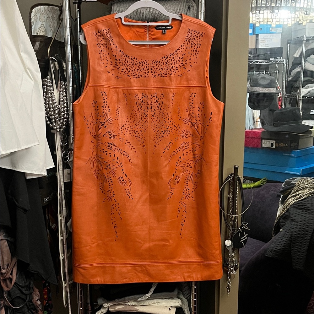 Catherine Dean Laser Cut Leather Mini Dress